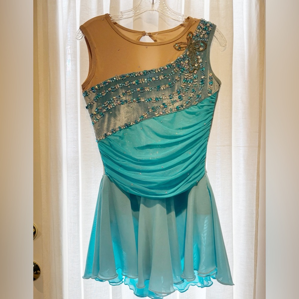 Elegant Turquoise Adult Skating Dress- Embellished Dress